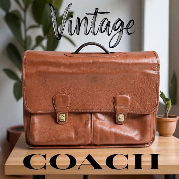 Authentic Vintage Coach 532 British Tan Leather Briefcase Work Bag w Strap Rare - Picture 1 of 16